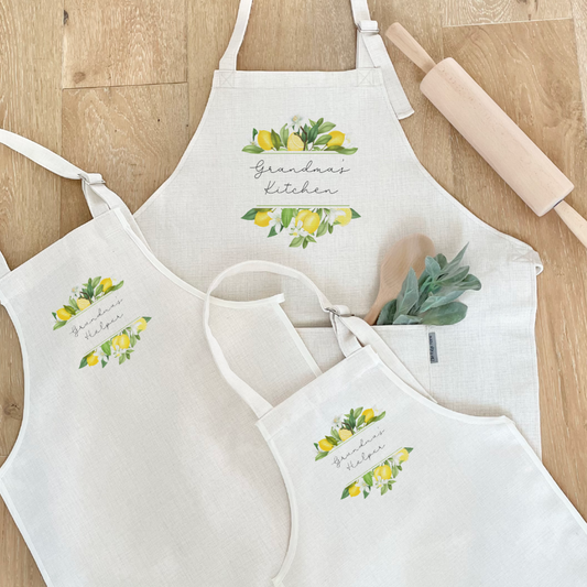 Lemons Adult and Child Matching Aprons, Oven Mitts and Pot Holder