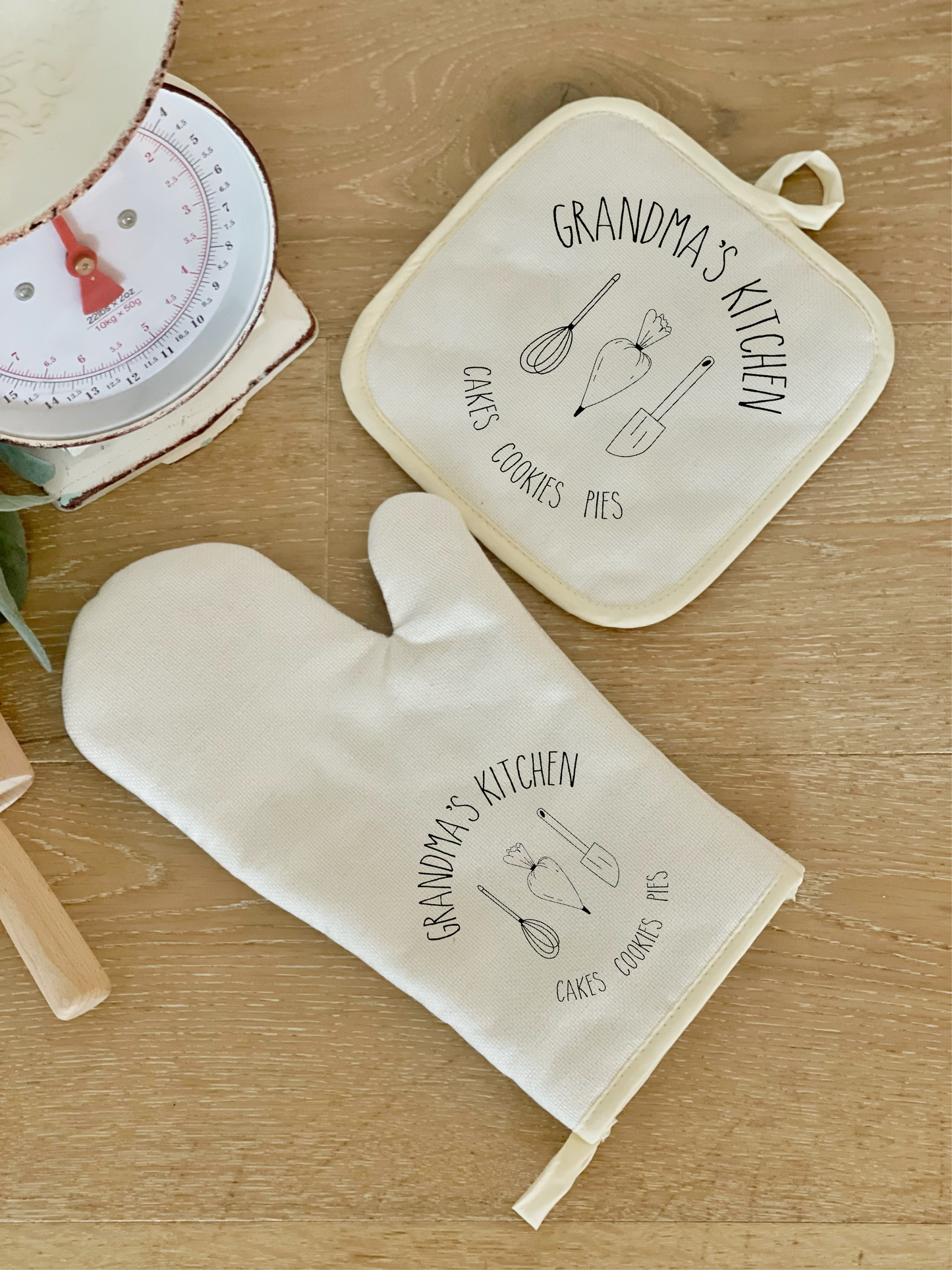 Baking Symbols Adult and Child Matching Aprons, Oven Mitt and Pot Holder