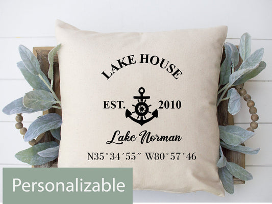 Lake House Name and GPS Coordinates Pillow