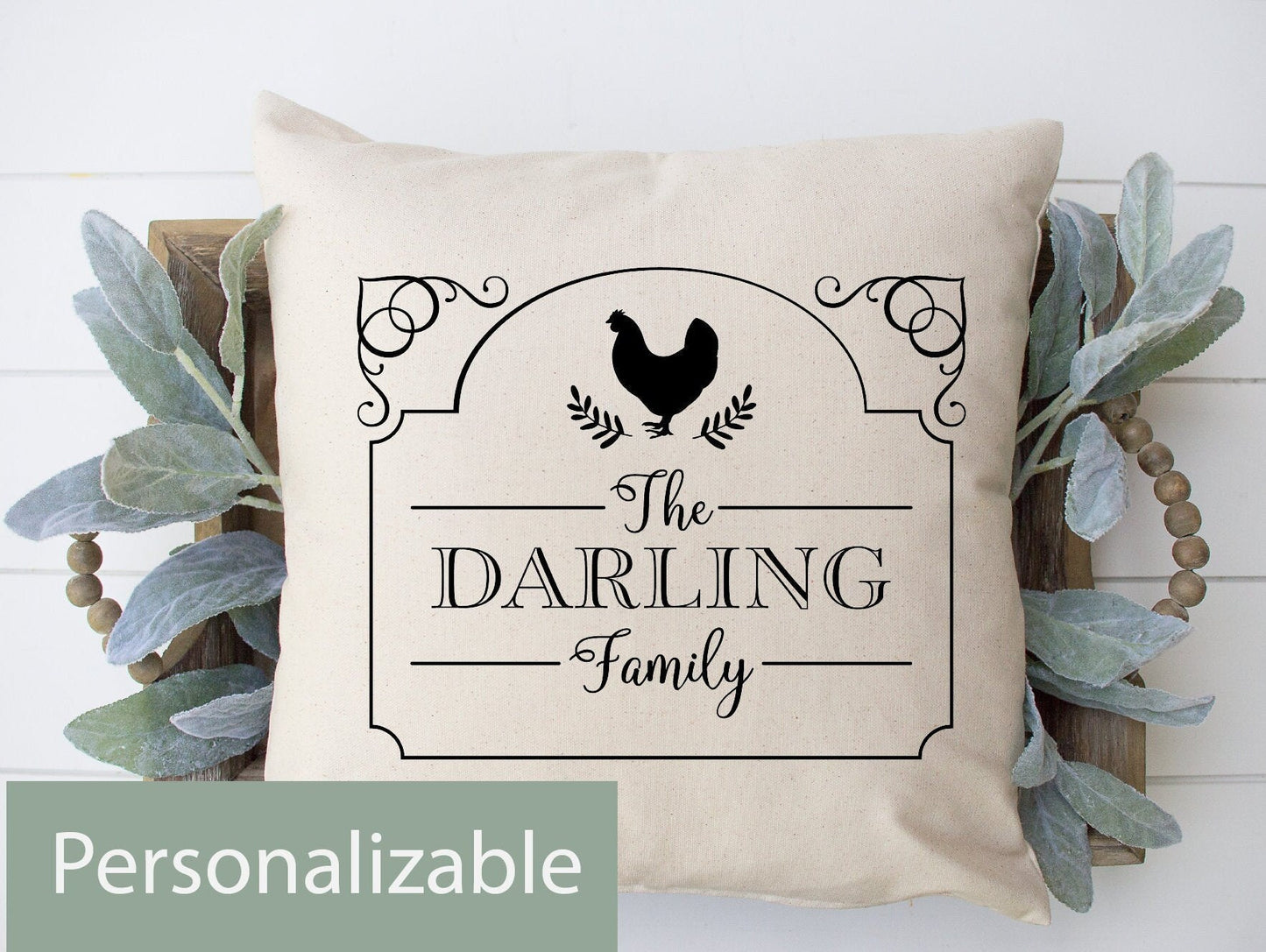 Family Name Rooster Pillow