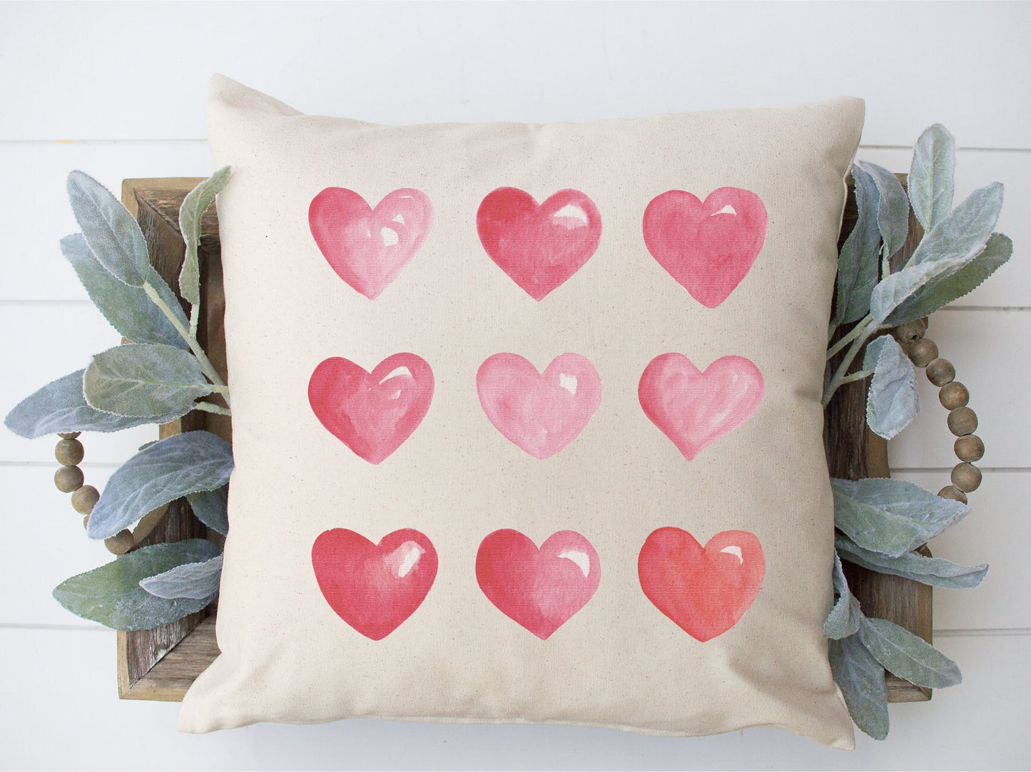 9 Watercolor Hearts Pillow