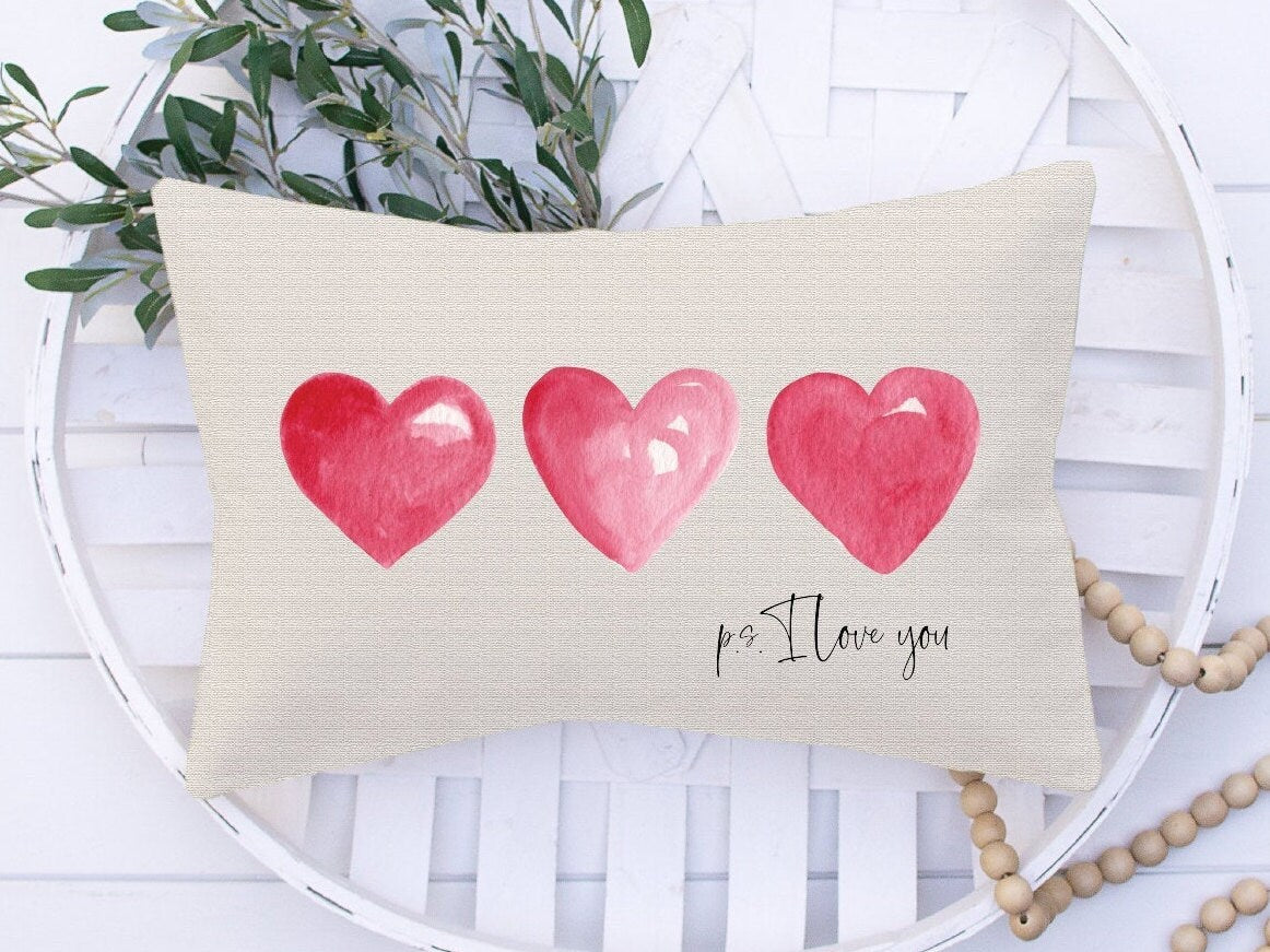 3 Watercolor Hearts Pillow