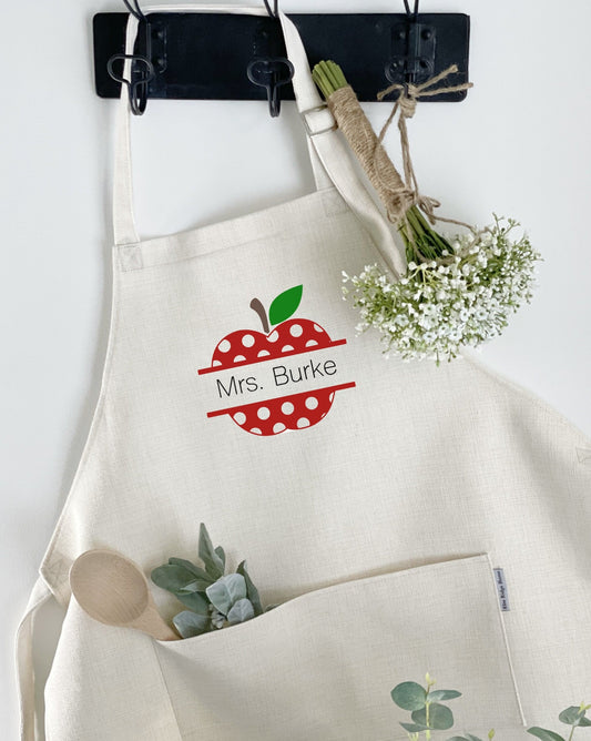 Personalized Teacher Polka Dot Apple Apron